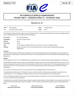 Formula E, caos FIA a Londra: penalizzati Wehrlein e Da Costa